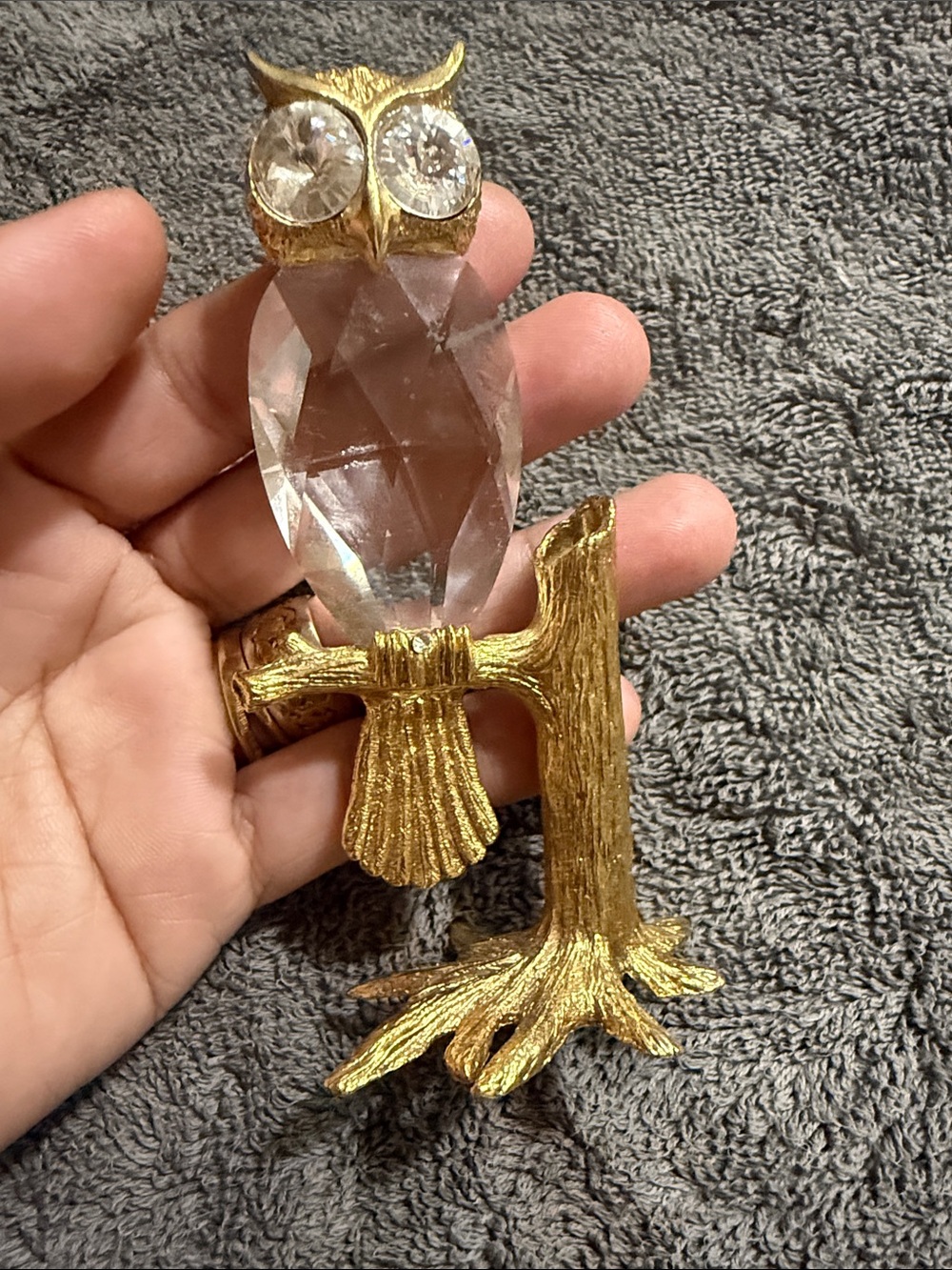 Crystal Owl - Gold Tone Owl Figurine - Owl Collector